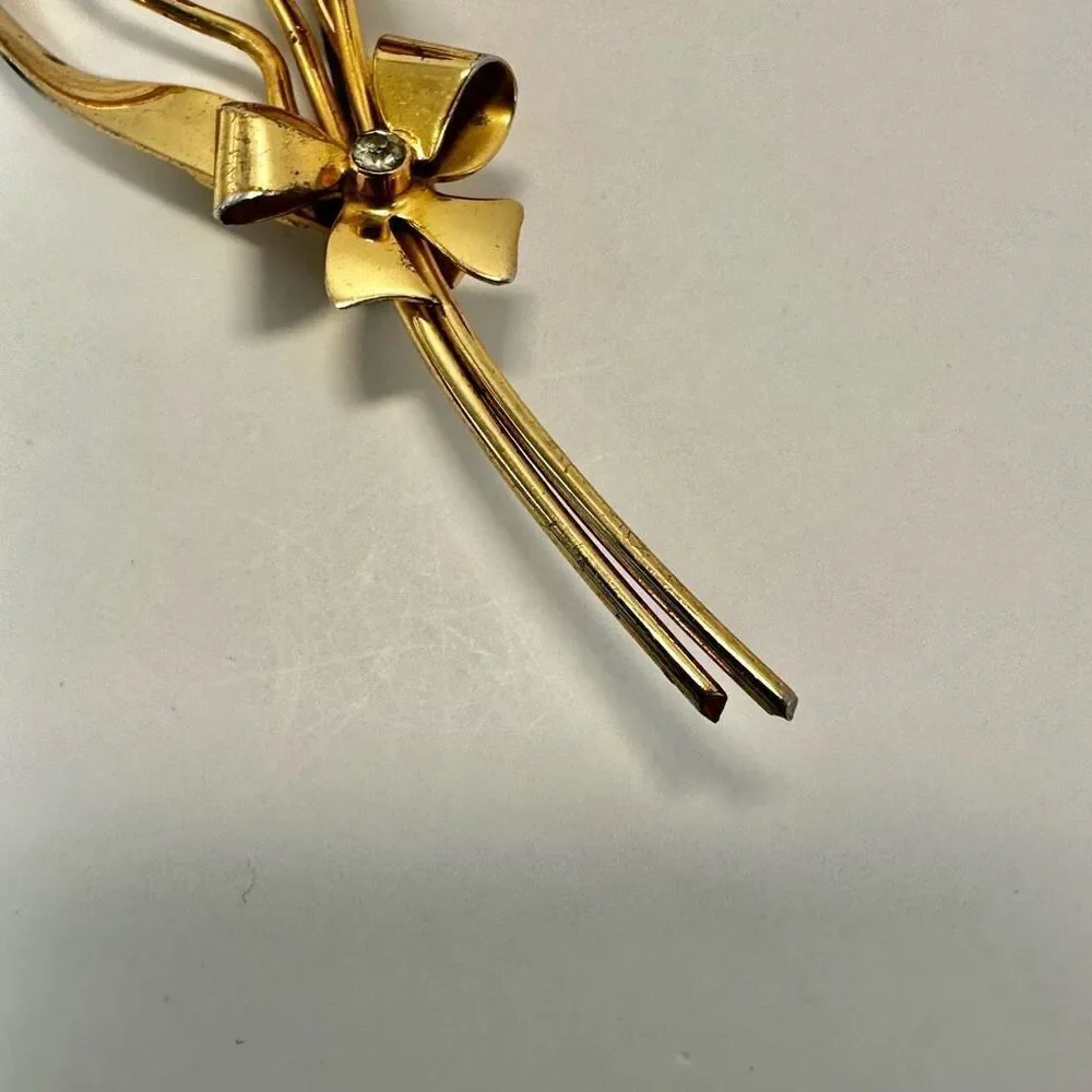 Coro Sterling silver craft gold plated and blue flower rhinestone vintage brooch